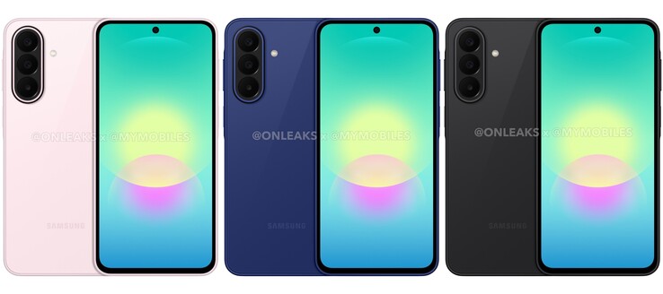 Rendering ufficiali di Galaxy A27. Si prevede che Galaxy A27 sia disponibile nei colori rosa chiaro, blu e nero.