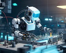 Raffigurazione di un robot immaginario in un ambiente di lavoro industriale