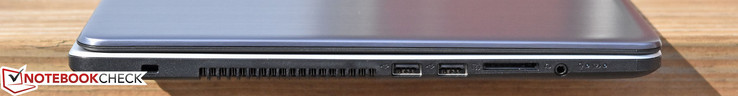 Left: Kensington Lock, USB 2.0 x 2, SD card reader, combo audio jack