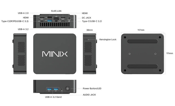 Design e configurazione delle porte del NUC150 (Fonte: Minix)