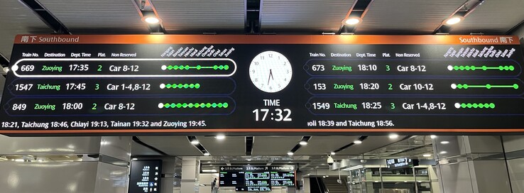 A Taiwan si utilizzano da molti anni grandi schermi a LED. Qui è facile rendersi conto di quanto siano vari i servizi ferroviari