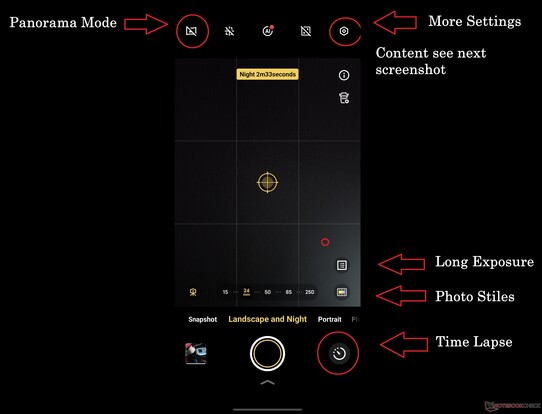 Le modalità Paesaggio e Notte contengono una serie di caratteristiche diverse, purtroppo distribuite in modo piuttosto casuale.