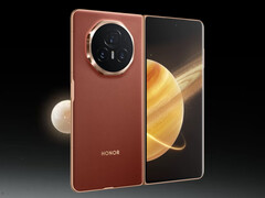 Honor si dice che offrirà il Magic V5 in quattro colori, tra cui uno che sostituirà la variante Reddish Brown progettata per il Magic V3, nella foto. (Fonte immagine: Honor - modificato)