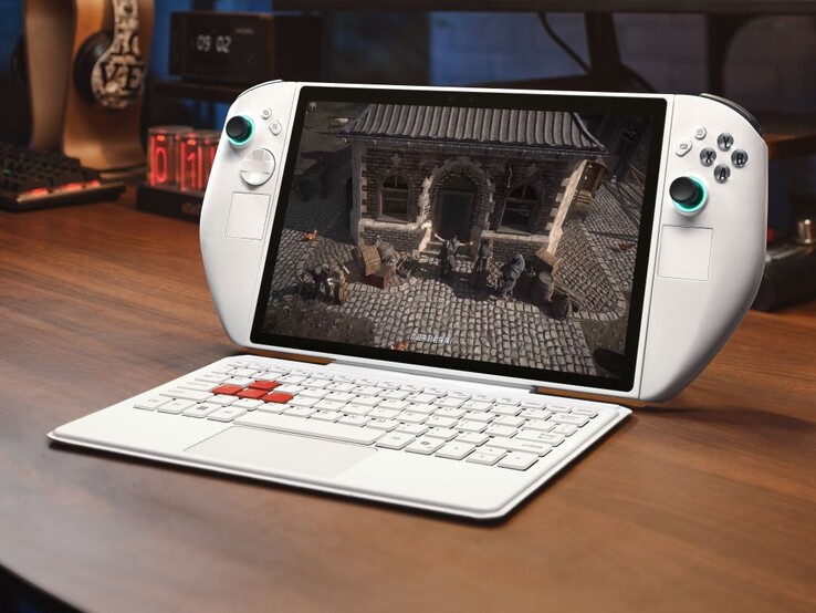 Il palmare da gioco Abxylute 3D One con controller e tastiera collegati. (Fonte: Abxylute)