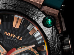 Un primo piano della lunetta di Casio MRG-B2000KT-3A (nella foto), con il verde smeraldo nell&#039;angolo. (Fonte: Casioblog)