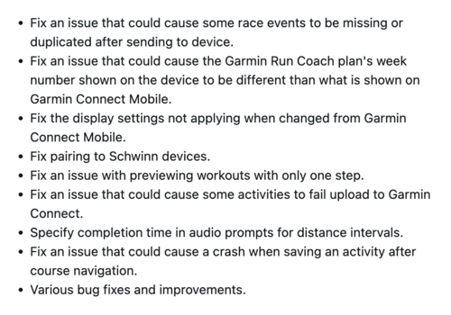 Le note di rilascio per l'aggiornamento beta dello smartwatch Garmin Forerunner versione 28.03