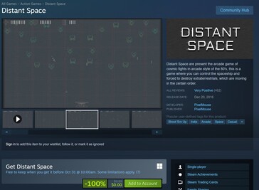 Una schermata dell'offerta gratuita di Distant Space su Steam. (Fonte: Steam)