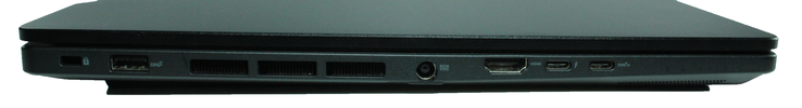 Lato sinistro: 1 Kensington Lock, USB-A 3.2 Gen.2, porta di alimentazione, HDMI 2.1, 1 Thunderbolt 4, USB-C 3.2 Gen.2