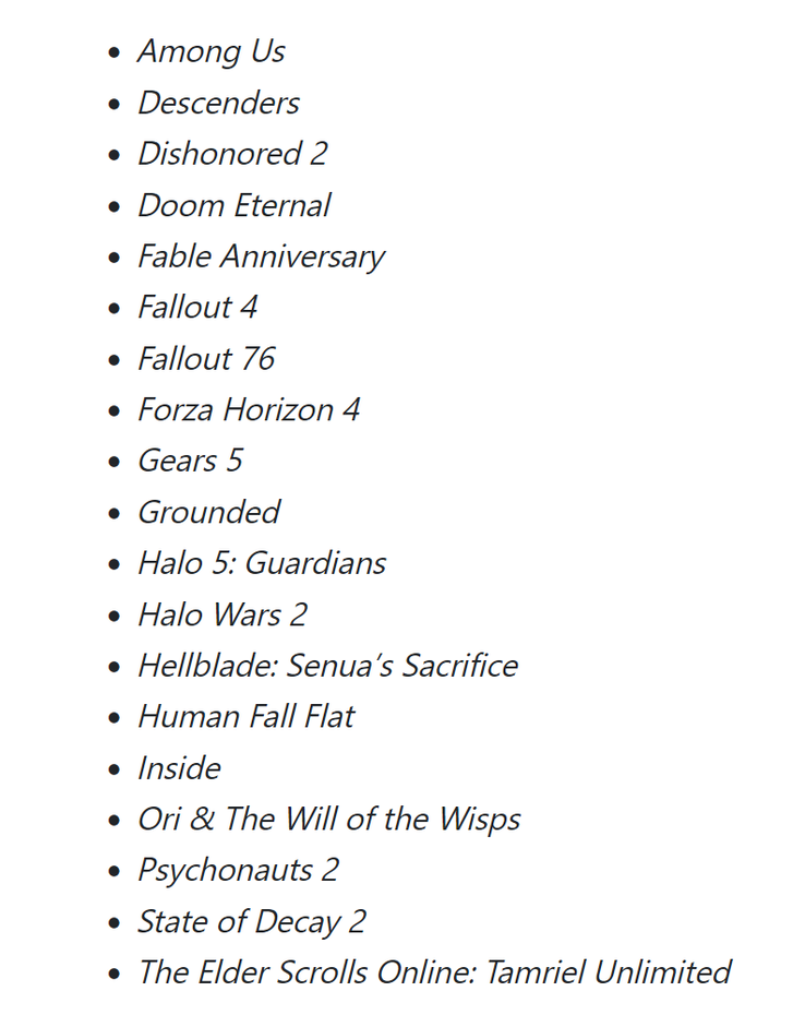 Il set completo di titoli disponibili tramite Game Pass Core. (Fonte: Microsoft)