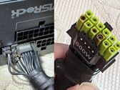 Il connettore di alimentazione ASRock TempGuard bruciato, raffigurato con i cavi dell'alimentatore danneggiati