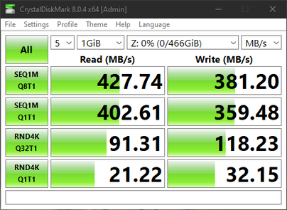 CrystalDiskMark 8 - SSD SATA PNY da 500 GB