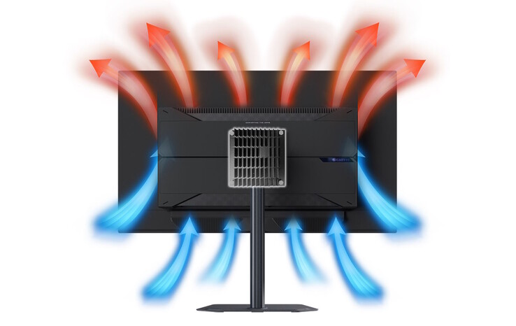 Il monitor è dotato anche di un sistema di raffreddamento per proteggere il pannello OLED. (Fonte immagine: Gigabyte)