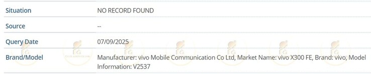 Il Vivo X300 FE è stato avvistato nel database IMEI, confermando il suo numero di modello come V2537. (Fonte: Passionategeekz)