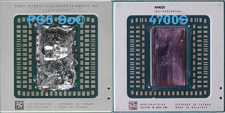 SoC Sony PS5 Ariel (a sinistra) e AMD 4700S Desktop Kit (a destra). (Fonte immagine: @aschilling su Twitter)