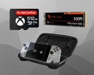 Vengono mostrati gli accessori di Asus ROG Ally (Fonte immagine: Sandisk, Seagate, Asus con modifiche)