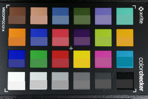 Immagine di ColorChecker: i colori originali sono mostrati nella metà inferioer di ogni campo