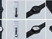 Orologi da polso FamilyMart neri e bianchi co-sviluppati con Citizen Watch, mostrati con la confezione e i dettagli del cinturino.