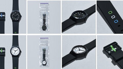 Orologi da polso FamilyMart neri e bianchi co-sviluppati con Citizen Watch, mostrati con la confezione e i dettagli del cinturino.