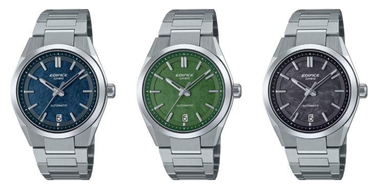 Da sinistra a destra: Casio Edifice EFK-100D-2A, EFK-100D-3A e EFK-100CD-1A. (Fonte: Casio)