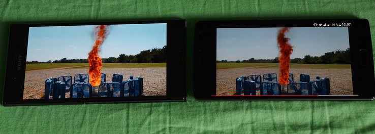 Immagine di confronto video HDR Sony XZ Premium (4K, HDR) e OnePlus 2 (1080p, senza HDR)