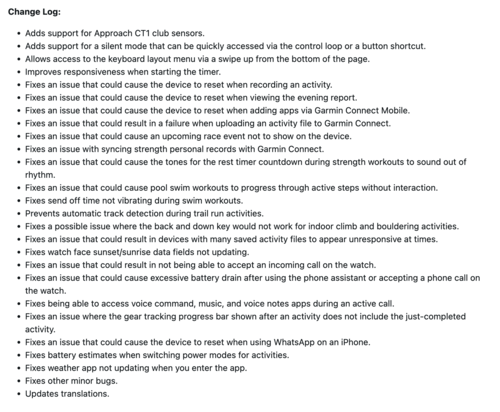 Le note di rilascio per l'aggiornamento Garmin Forerunner 570 versione 17.33