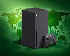 Console Xbox Series X mostrata con mappa del mondo