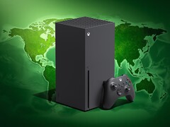 Console Xbox Series X mostrata con mappa del mondo