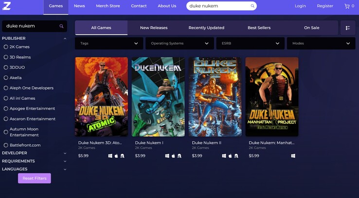 Zoom Platform vende giochi retrò di Duke Nukem (Fonte: screenshot, Zoom Platform)