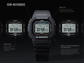 Orologio Casio G-Shock GW-BX5600 illustrato con didascalie che ne evidenziano il display LCD MIP, i due stili di carattere, l’alimentazione Tough Solar, la connettività Bluetooth e la sincronizzazione oraria radiocontrollata Multiband 6.