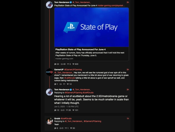 Tom Henderson e Jeff Grubb rispondono a un commento sul gioco spinoff di God of War. (Fonte: Xcancel)