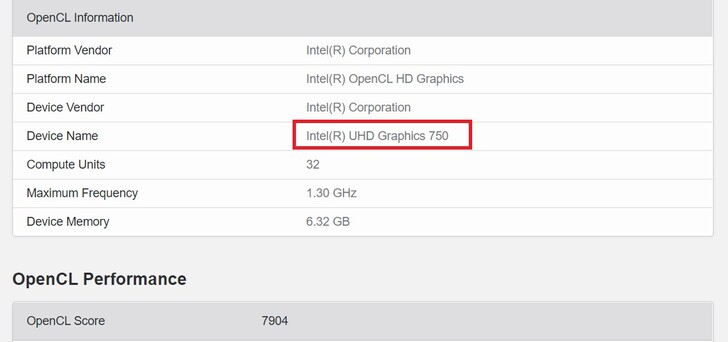 UHD Graphics 750. (Fonte Immagine: Geekbench)