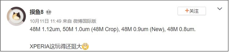 Presunte specifiche della futura fotocamera del telefono Xperia 1. (Fonte: Weibo)