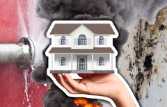 I monitor delle perdite d'acqua, i rilevatori di fumo e i termostati hanno tutti un potenziale di casa intelligente. Una casa generica, un tubo che perde e un incendio. (Fonte immagine: Canva - modifiche)
