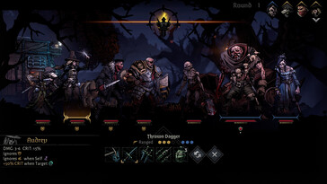 Un'immagine che mostra una battaglia in Darkest Dungeon II