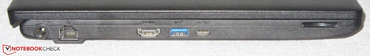 A sinistra: porta di alimentazione, Gigabit-Ethernet, HDMI, USB 3.2 Gen 1 (Tipo A), USB 3.2 Gen 2 (Tipo C; Power Delivery, DisplayPort), lettore di schede di memoria (SD)