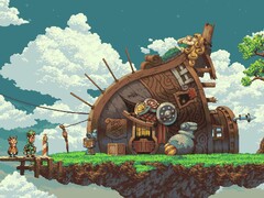 Un'immagine che mostra una casa in Owlboy.