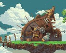 Un'immagine che mostra una casa in Owlboy.