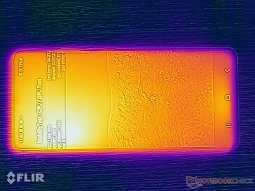 La parte anteriore del Galaxy S21 Ultra diventa calda in alcuni punti. (Fonte: NotebookCheck)