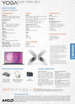Lenovo Yoga Slim 7 Pro - Specifiche. (Fonte immagine: Lenovo)