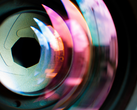 Un primo piano stilizzato dell'otturatore dell'obiettivo di una fotocamera
