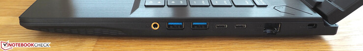 A destra: audio, 2x USB-A 3.0, 2x USB-C 3.0, RJ45-LAN, Kensington Lock