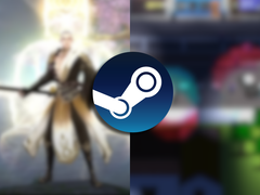 Il logo di Steam si sovrappone a due schermate sfocate di Beat Survival e Celestial Bond.
