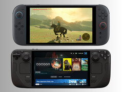 Nintendo Switch 2 seduto sopra Steam Deck (Fonte: Nintendo of America, Valve con modifica)