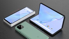 Un rendering concettuale di come potrebbe apparire uno smartphone Pixel pieghevole. (Fonte: Waqar Khan)