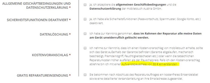 Attenzione: Il preventivo di riparazione non è gratuito se si rifiutano le riparazioni.