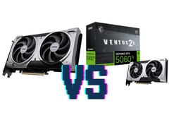 MSI GeForce RTX 5060 Ti Ventus 2x OC Plus 16 GB (a sinistra) e 8 GB (a destra). (Fonte immagine: Mindfactory, modificato)