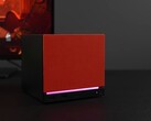Mini PC Steam Machine con pannello frontale rosso e illuminazione RGB