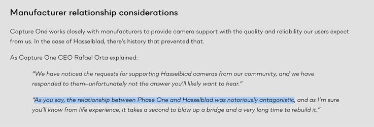 In passato, Capture One e Hasselblad non hanno avuto un rapporto dei migliori.