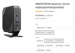 Configurazioni Minisforum Neptune Series HX99G (Fonte: Minisforum)