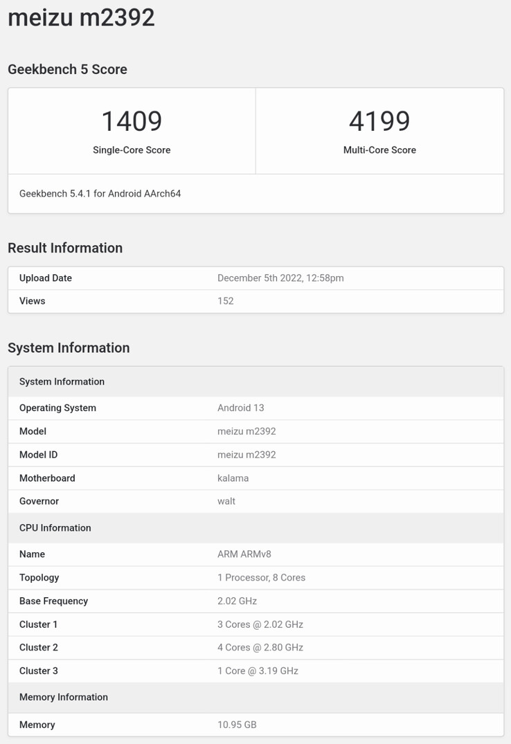 Un nuovo smartphone Meizu sarebbe apparso su Geekbench. (Fonte: Geekbench)